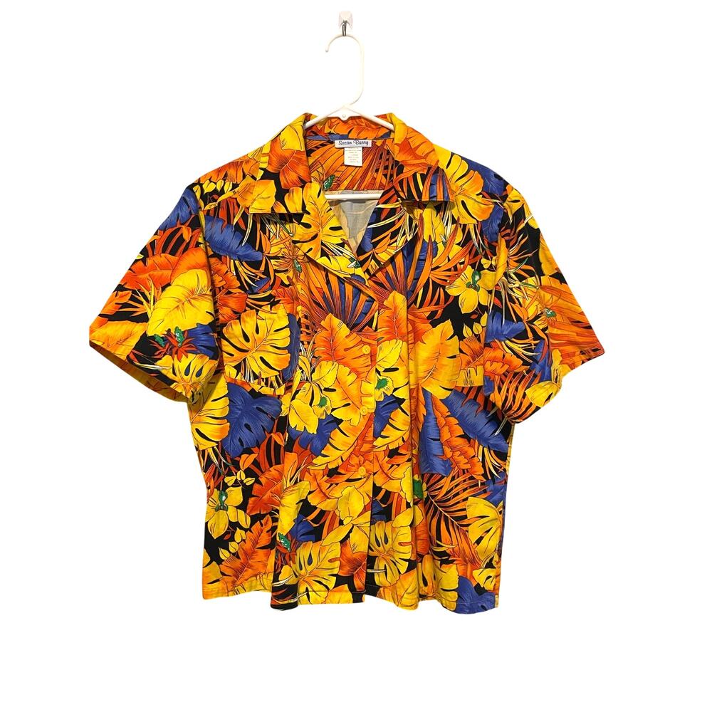 Susan Barry Vintage Tropical Button Down Shirt Short Sleeve Yellow Large Resort